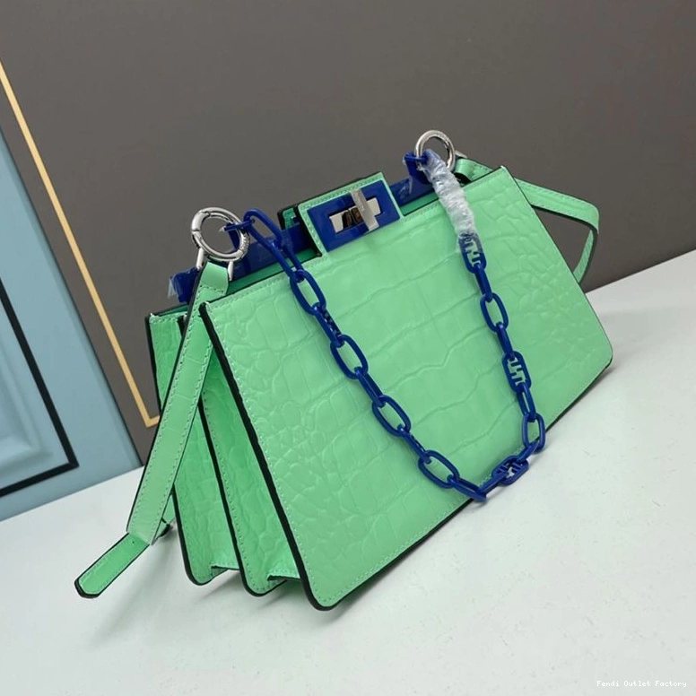 Affordable HOT Cut Leather Medium Bag Peekaboo Green In Fendi Crocodile 0715